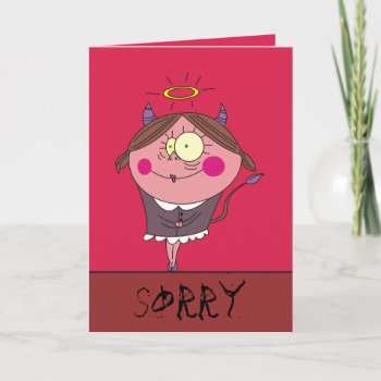 Funny Holy Devil Girl Sorry Greeting Cards by goodmoments at Zazzle
