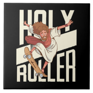 Funny Holy Roller Skateboarding Jesus Ceramic Tile