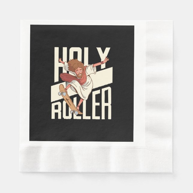 Funny Holy Roller Skateboarding Jesus Napkins (Front)