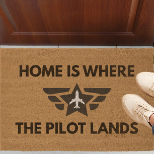 Funny Home Is Where The Pilot Lands Plane Welcome  Fiber Doormat