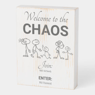 Funny Home Welcome to the Chaos Wifi Wooden Box Sign