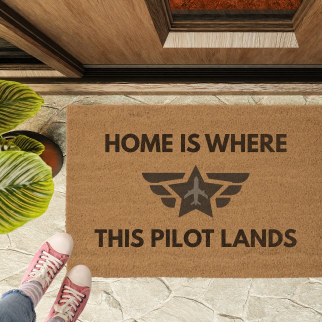 Funny Home Where This Pilot Lands Plane Welcome  Fiber Doormat (Creator Uploaded)