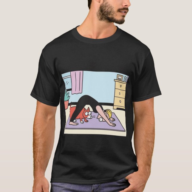 Funny Home Yoga Poses Cat and Dog Downward Dog fam T-Shirt (Front)