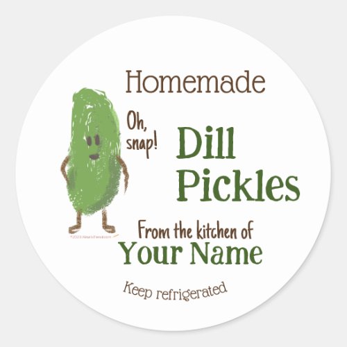 Funny Homemade Dill Pickles Your Name Cucumber Classic Round Sticker