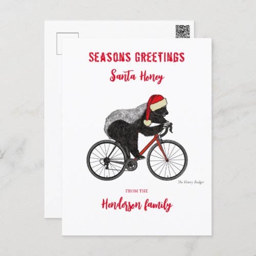 Funny Honey Badger bicycle Santa Irony Holiday Postcard