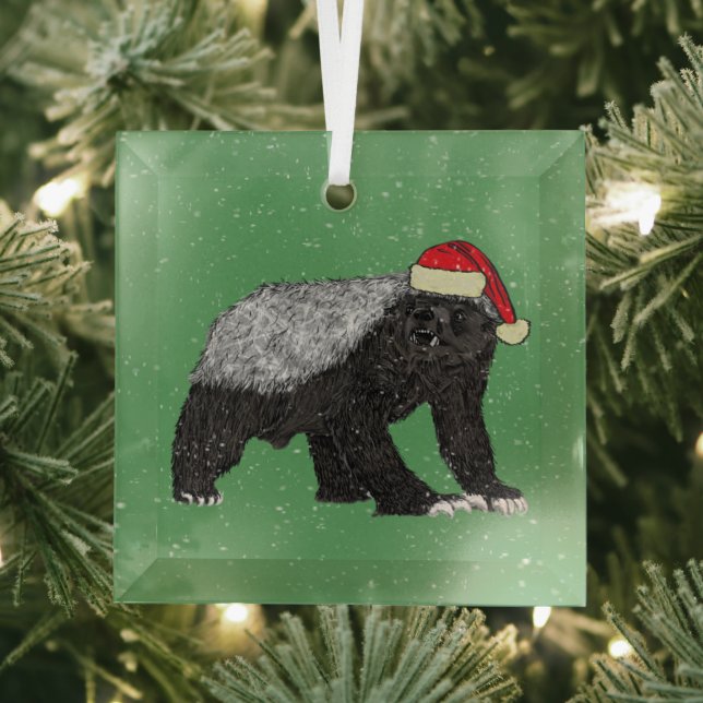 Funny Honey Badger Christmas Glass Ornament (Insitu)