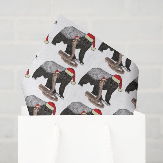 Funny Honey Badger & Cobra Santa Christmas Tissue Paper (Gift Bag)
