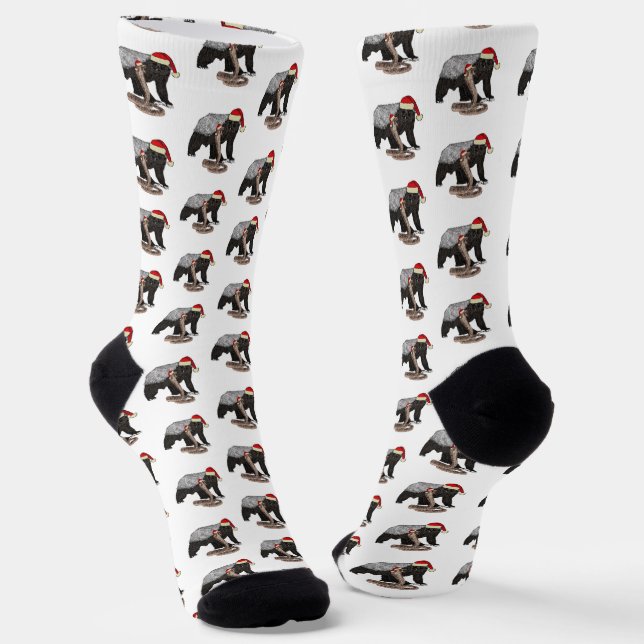 Funny Honey Badger Cobra Snake Badass Christmas Socks (Angled)