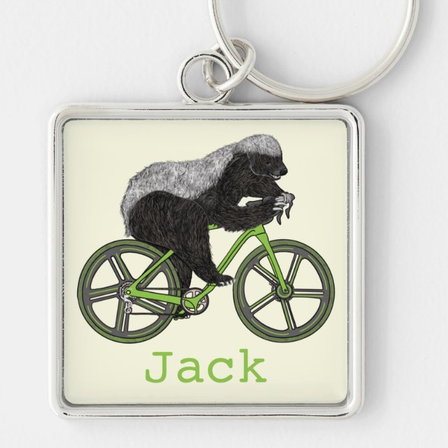 Funny Honey Badger Cycling Badass Bicycle Add Name Keychain (Front)