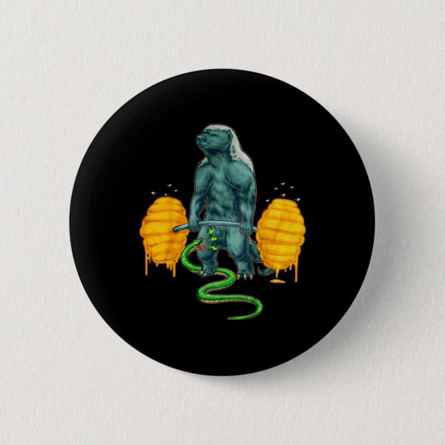 Funny Honey Badger Deadlifting Weightlifting Bodyb Button (Front)