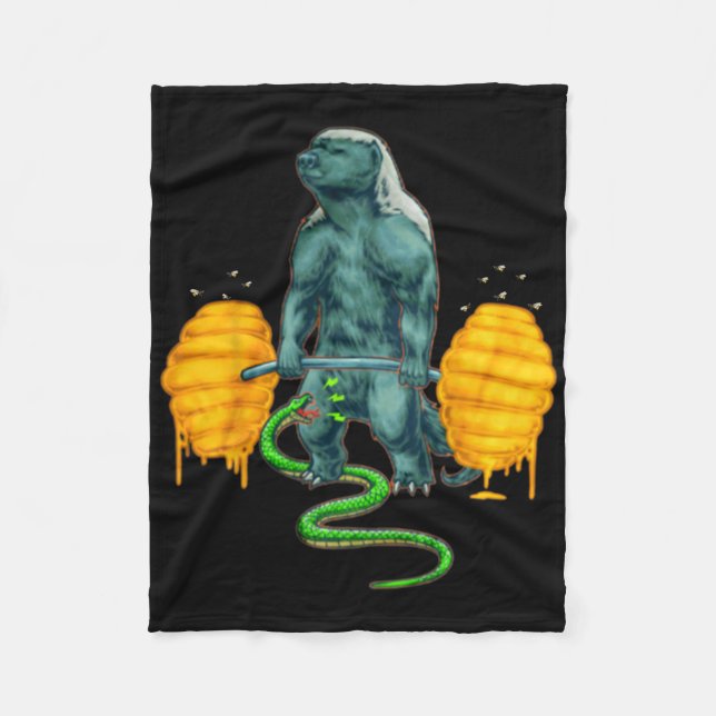 Funny Honey Badger Deadlifting Weightlifting Bodyb Fleece Blanket (Front)