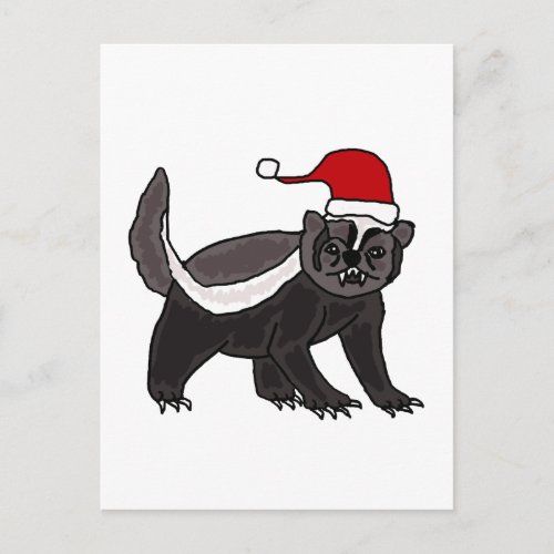 Funny Honey Badger in Santa Hat Holiday Postcard