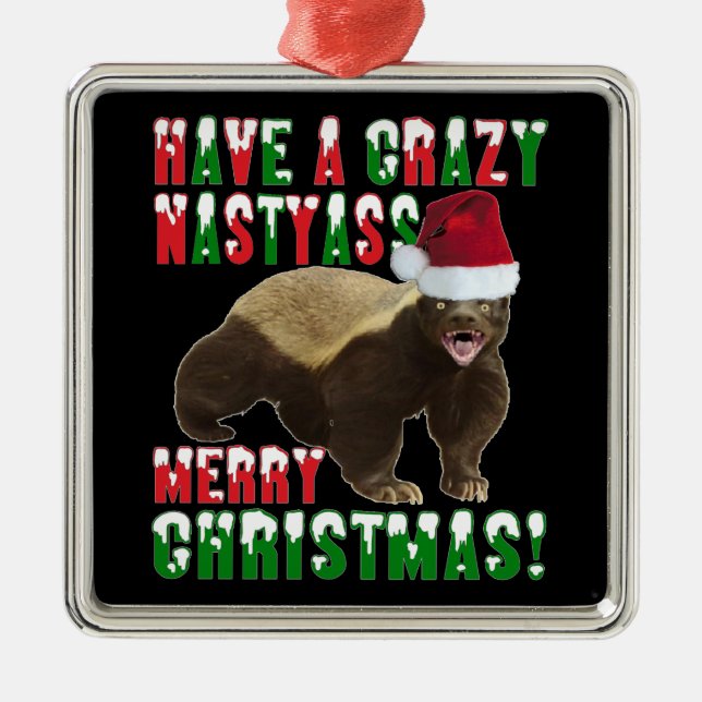Funny Honey Badger Merry Christmas Ornament (Front)
