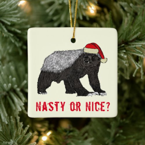 Funny Honey Badger Nasty or Nice quote Ceramic Ornament