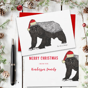 Funny honey badger Santa badass irony Holiday Card