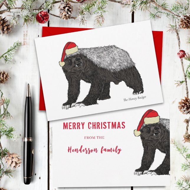Funny honey badger Santa badass irony Holiday Card (Christmas honey badger funny badass santa personalized holiday card)