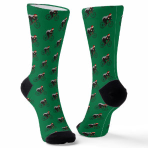 Funny Honey Badger Santa Cyclist Green Christmas Socks