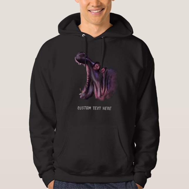 Funny Hoodie with Big Hippo and Custom Text (Front)