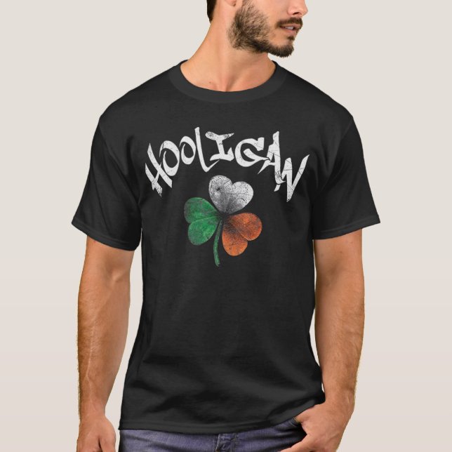 Funny Hooligan Shamrock St. Patrick's Day Irish T-Shirt (Front)