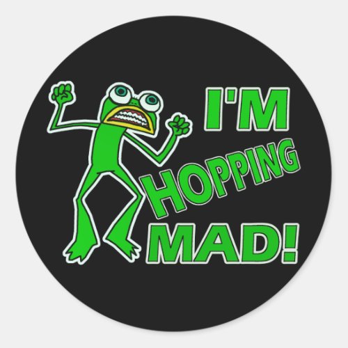 Funny Hopping Mad Frog Pun Classic Round Sticker