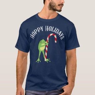 Funny HOPPY HOLIDAYS Christmas Candy Cane Frog Cot T-Shirt