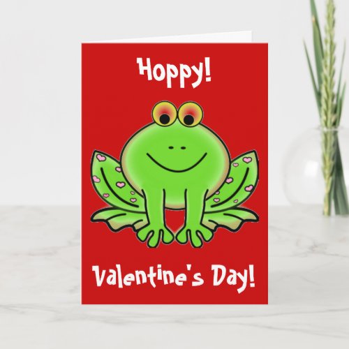 Funny Hoppy Valentines Day Frog Pink Hearts Holiday Card