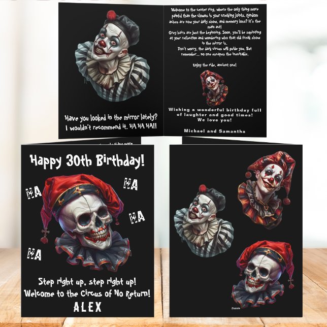 Funny Horror Evil Circus Clowns Dark 30th Birthday Card (Creator Uploaded)