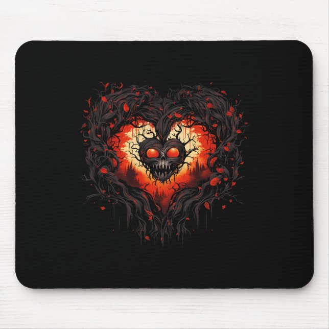 Funny Horror Ghost Red Heart Skull Creepy Hallowee Mouse Pad (Front)