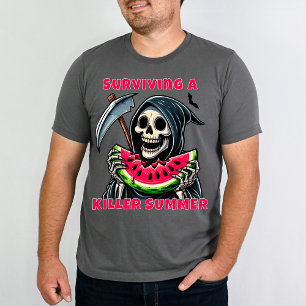 Funny Horror Grim Reaper Watermelon Summerween   T-Shirt