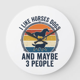 Funny Horse and Dog Lover Vintage Sunset Design_1 Large Clock