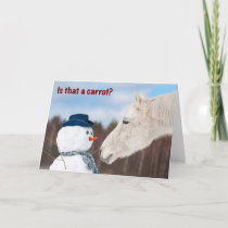 Funny Horse And Snowman's Nose Christmas Card