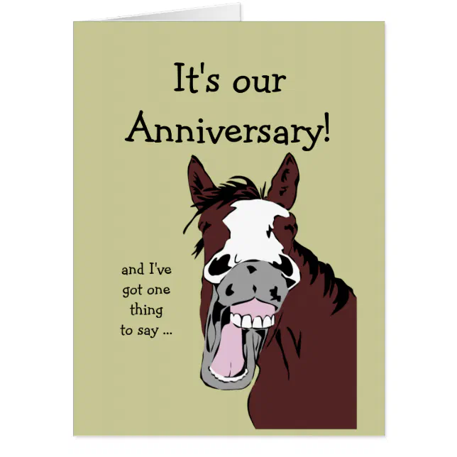 Funny Horse Anniversary Cartoon Spouse or Partner Card | Zazzle