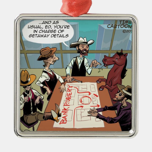 Funny Horse Bank Robber Metal Ornament (Front)