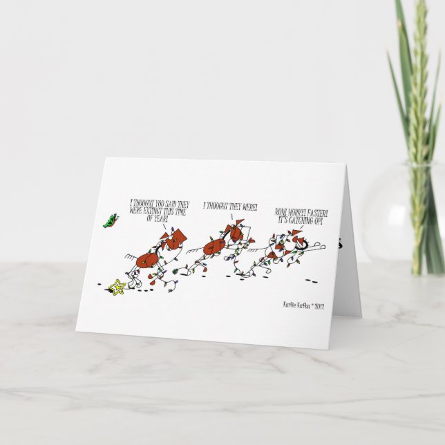 Funny Horse & Butterfly Christmas Cartoon Card (Front)