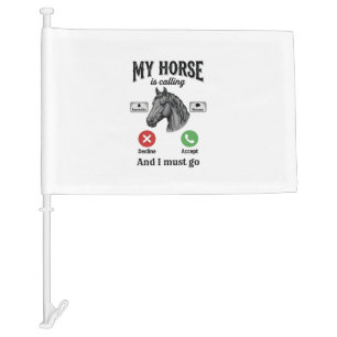Funny Horse Calling Vintage Engraving T-Shirt_1 Car Flag