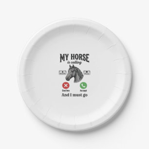 Funny Horse Calling Vintage Engraving T-Shirt_1 Paper Plates