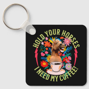 Funny Horse Coffee Lover Humor Keychain