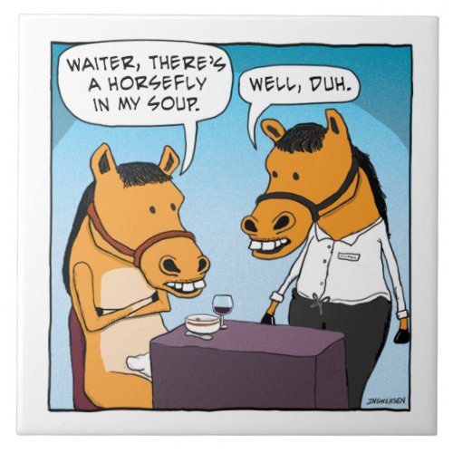 Funny Horse Complains About Horsefly in Soup Ceramic Tile