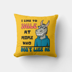 Funny Horse Donkey Smile At People Sarcastic Throw Pillow