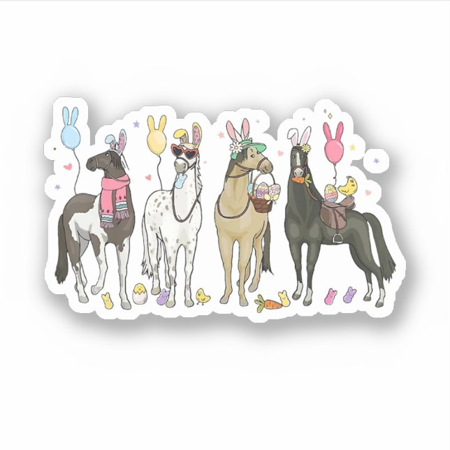 Funny Horse Easter Day Farm Animal Cute Bunny Hors Sticker (Front)