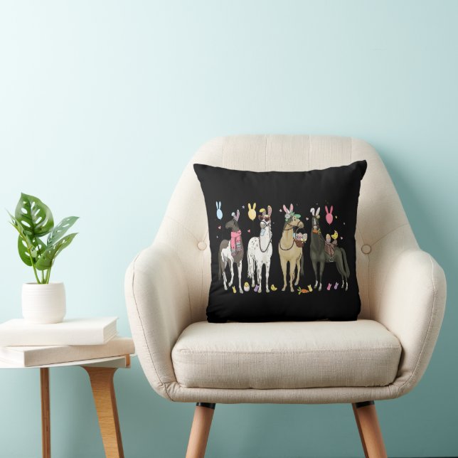 Funny Horse Easter Day Farm Animal Cute Bunny Hors Throw Pillow (Chair)
