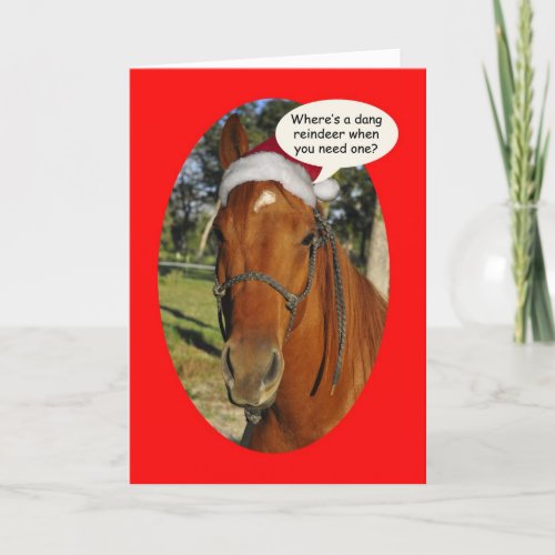 Funny horse in a Santa Hat Christmas Greeting Card