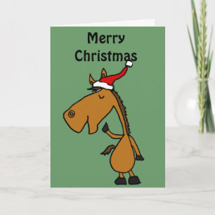 Funny Horse in Santa Hat Christmas Art Holiday Card