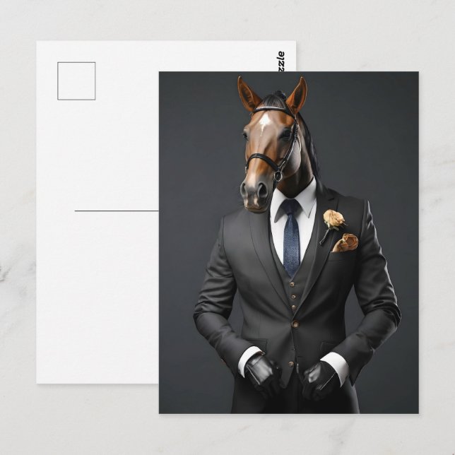 Funny horse in the suit postcard (Front/Back)