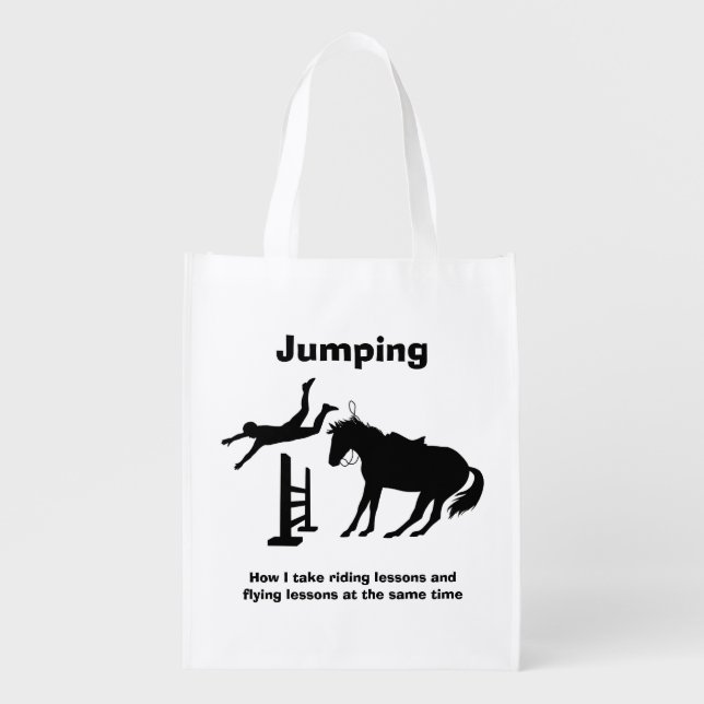 Funny Horse Jumping Flying Falling Humor Grocery Bag (Front)