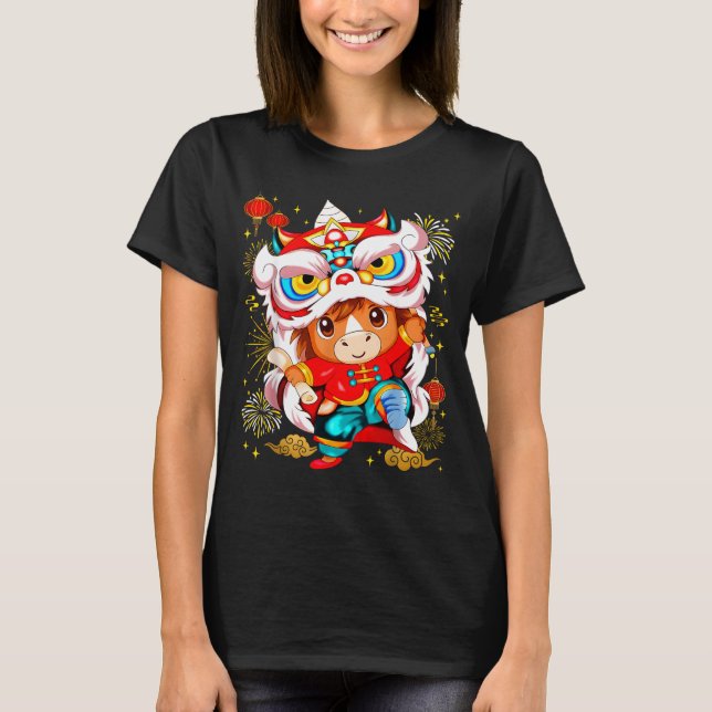 Funny Horse Lion Dance Chinese New Year Kid Men  T-Shirt (Front)