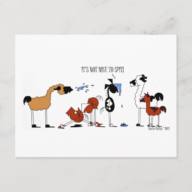 Funny Horse & Llama Cartoon Postcard (Front)