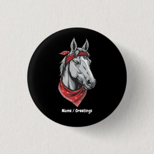 Funny Horse Lovers Red Bandana Girls Women Cute Button