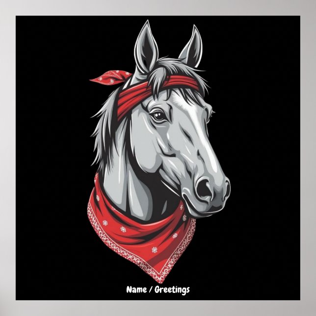 Funny Horse Lovers Red Bandana Girls Women Cute  Poster (Front)