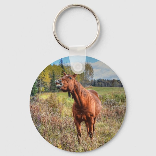 Funny Horse-lover's Sorrel Mare Equine Photo Ranch Keychain (Front)